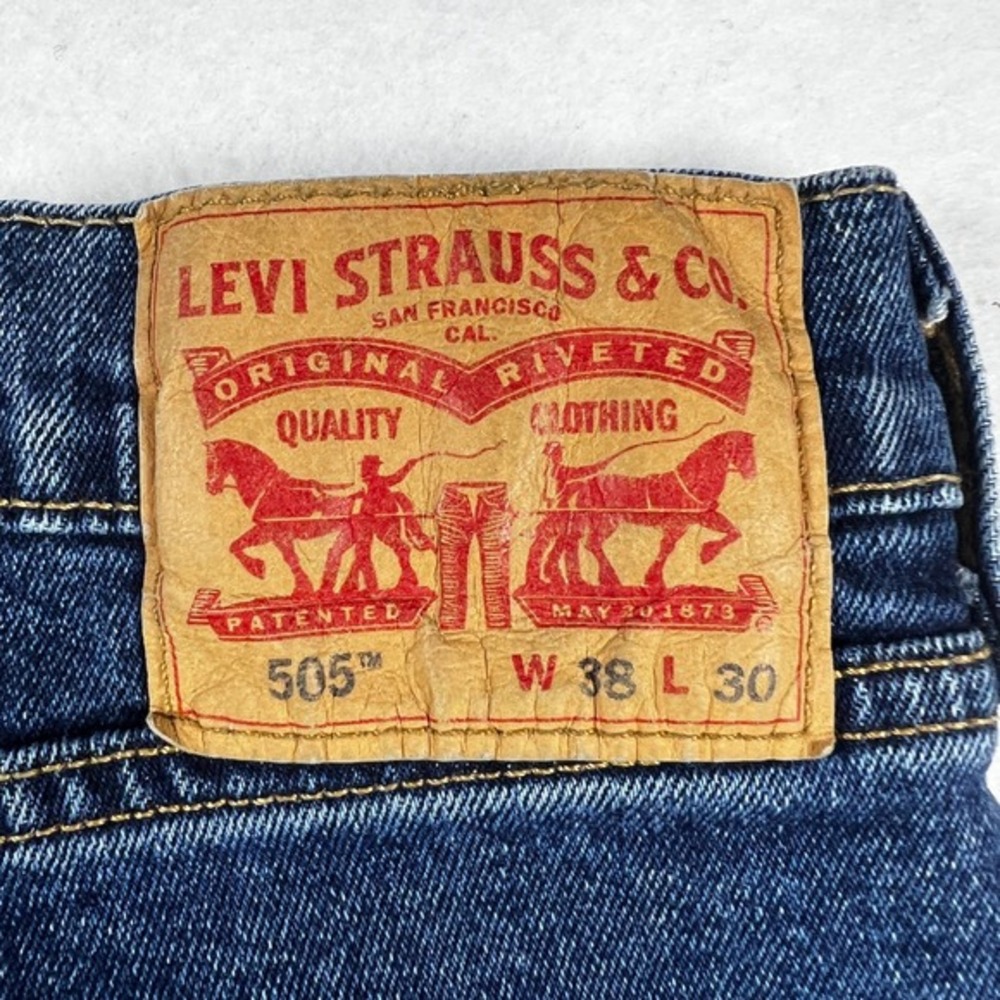 Levis 505 Regular Fit Dark Wash Straight Leg Jeans Mens 38x30 Blue Denim - Picture 5 of 11